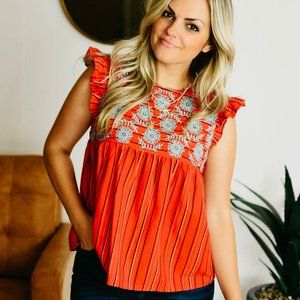 THML Embroidered Ruffle Top